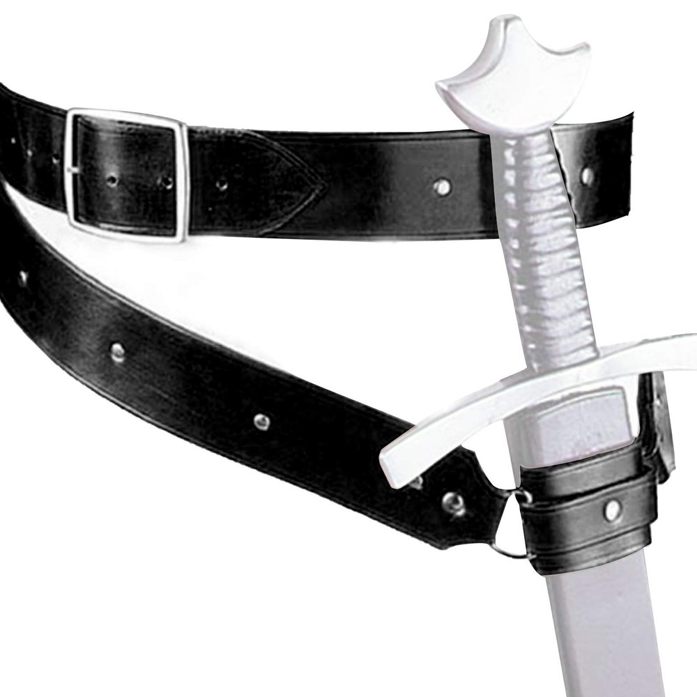 ARSBORUI Medieval Retro Leather Sword Frog, Adjustable Protective Sword Frog Case Simple Sword Belt Holder, Universal Rapier Leather Holster Cosplay Props Sword Costume Accessory (Black)