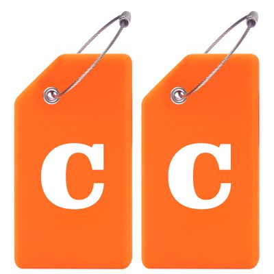 Gostwo 2 Pack Silicone Luggage Tags for Suitcases, 26 Initial Letter Baggage Labels Handbag School Bag Suitcase Instrument Tag with Stainless Steel Loop(Orange)(Letter C)