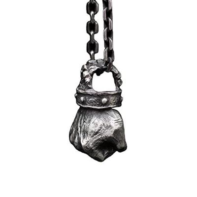 Zhubobo Mens Vintage Black Power Boxing Fist Pendant Necklace Stainless Steel Silver