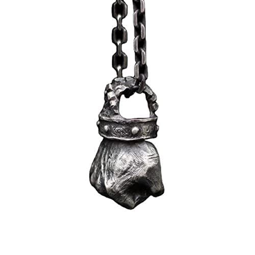 Zhubobo Mens Vintage Black Power Boxing Fist Pendant Necklace Stainless Steel Silver