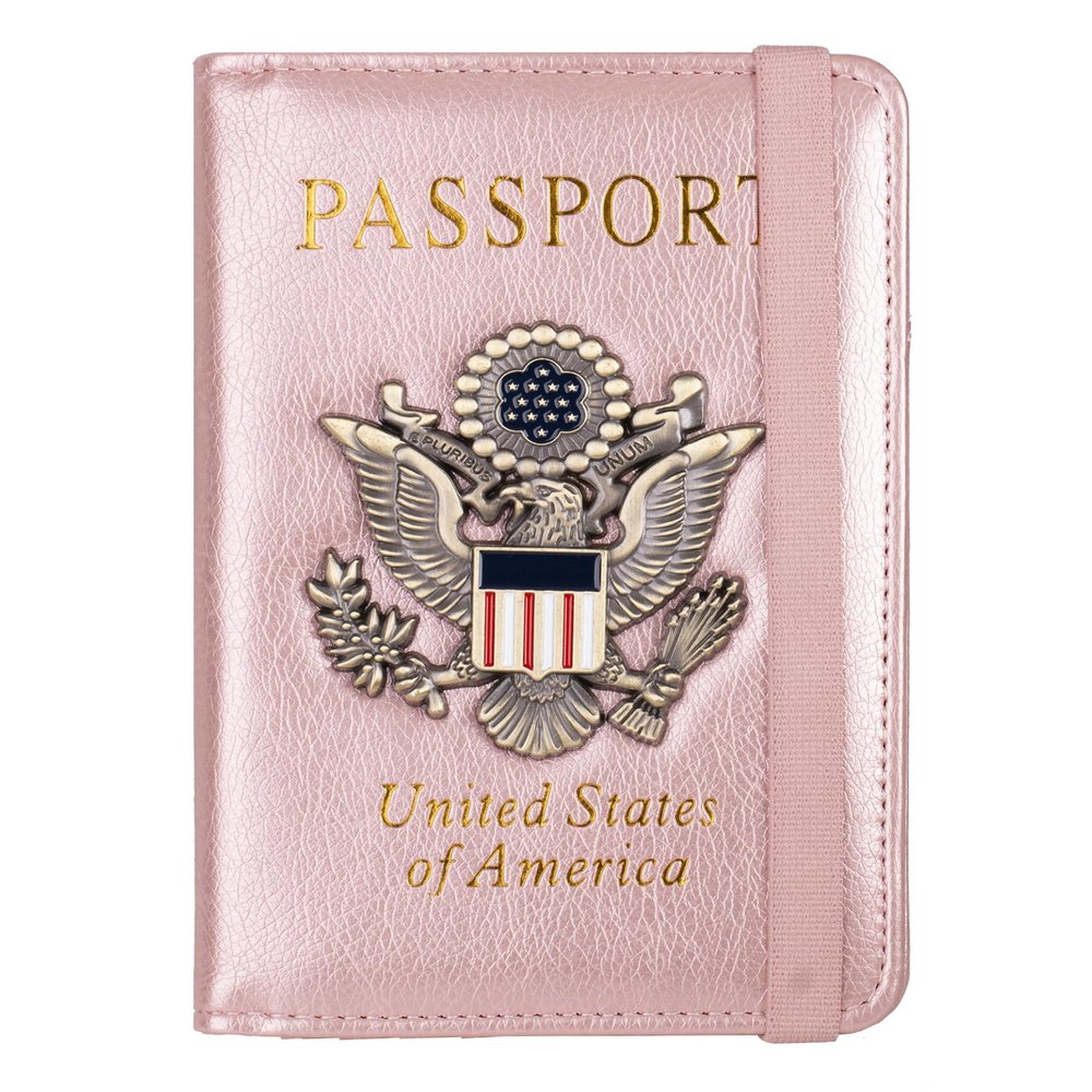 TOURSUIT RFID Passport and Vaccine Card Holder Combo, Travel Document Case Cover, Leather Wallet Organizer Women with Vax Vaccination Protector Slot (Rose Gold)