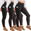 HIGHDAYS 3 Pack Fleece Lined Leggings for Women with Pockets - Tummy Control Thermal Warm Yoga Pants Plus Size S/M-4XL, Black/Black/Black, Plus Size view 1