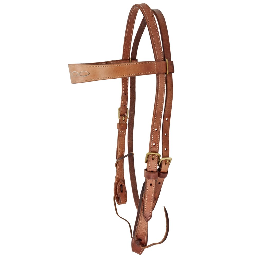 BlazingPaws Stallington Leather Horse Headstall in Premium Top Grain Harneto Leather with Solid Brass Hardware (Full Size, Stitched Browband, Tan)