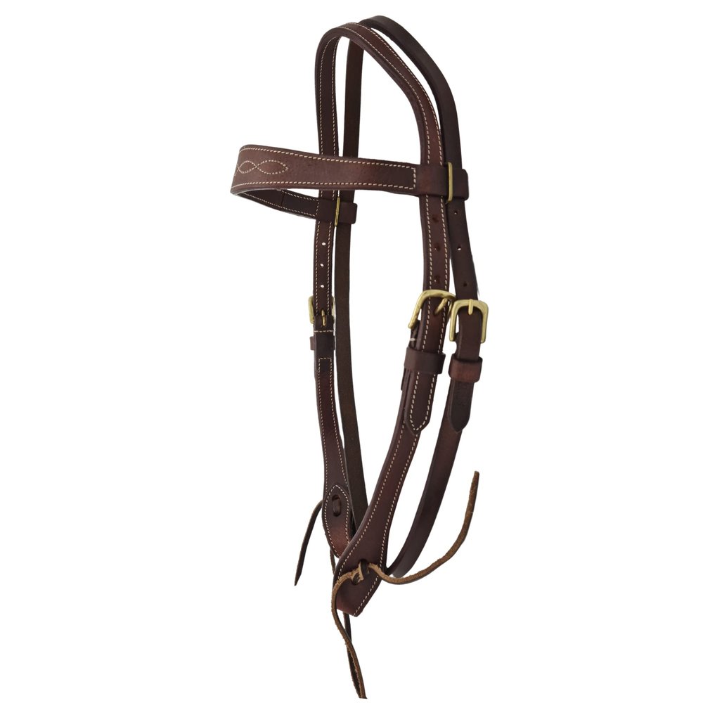 BlazingPaws Stallington Leather Horse Headstall in Premium Top Grain Harneto Leather with Solid Brass Hardware (Full Size, Stitched Browband, Brown)