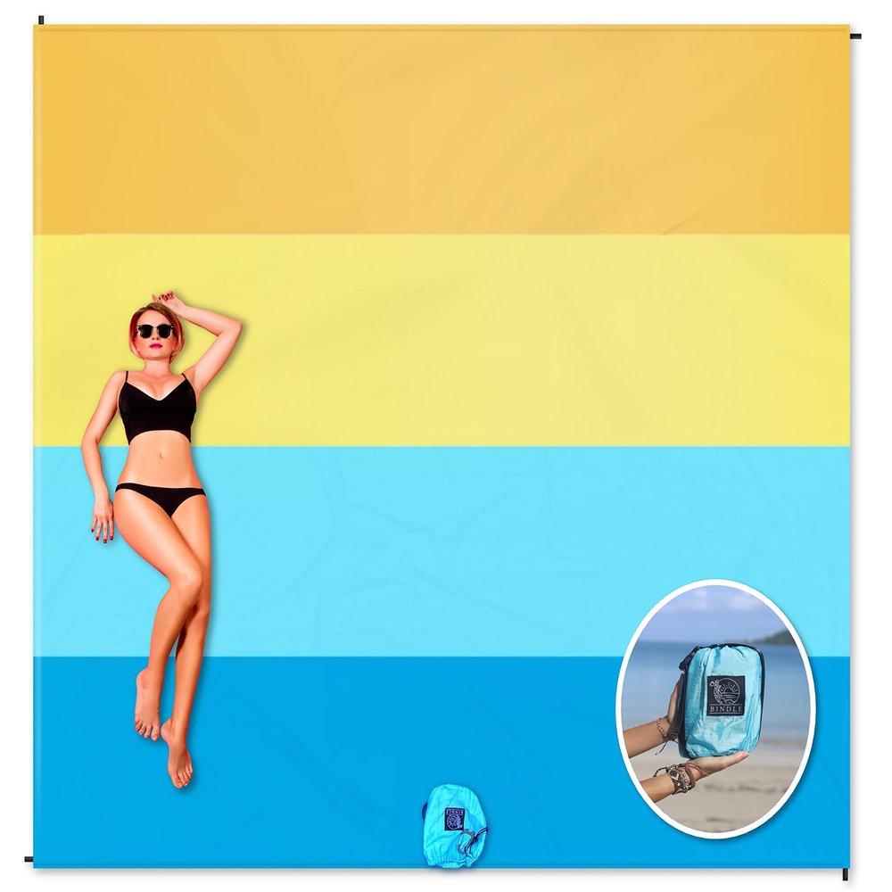 BINDLE Eco-Beach Blanket 10'x9' Extra Large, Recycled Lightweight Material, Sand Free Water Resistant Sandproof, Oversized Portable Picnic Mat for Outdoors Camping Travel, Beach Vibes