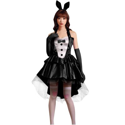 tuduoms Women Princess Gothic Dress Bunny Girl Puffy Tuxedo Skirt Sleeveless Birthday Halloween Party Dress Lolita Cute Dress Black
