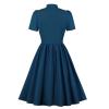 tuduoms 50s Dresses Women Vintage Tea Party Dress Tie Neck Audrey Retro Rockabilly Prom Dress Puff Sleeve Swing Church Dress Blue view 2