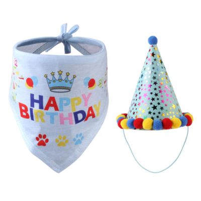 Bandanas For Dogs Dog Triangle Scarf Cone Hat Set Doggie Bandana Neckerchief With Birthday Design Headwear Cap Hat Party Hat Set 2 Sets