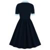 tuduoms Women 50s Prom Dress Vintage Tea Party Dress Bowknot Audrey Retro Rockabilly Dress Puff Sleeve Button Up Church Dress Navy view 4