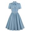 tuduoms 50s Dresses Women Vintage Tea Party Dress Tie Neck Audrey Retro Rockabilly Prom Dress Puff Sleeve Swing Church Dress Light Blue view 1
