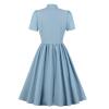 tuduoms 50s Dresses Women Vintage Tea Party Dress Tie Neck Audrey Retro Rockabilly Prom Dress Puff Sleeve Swing Church Dress Light Blue view 2