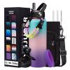 40oz Insulated Water Bottles with Straw and Paracord Handle, Metal Flask Bottle Keep Cold for Cold-48H Hot-24H, Double Vacuum Travel Thermo Mug with Carrying Pouch for Sports Hiking Cycling Running view 1