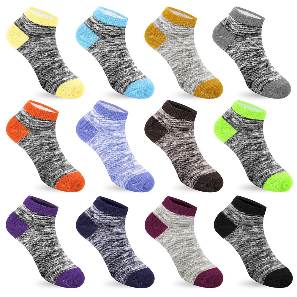 Auranso 12 Pairs Boy Athletic Ankle Socks Girl Low Cut Sock Multicolor01 12-16 Years