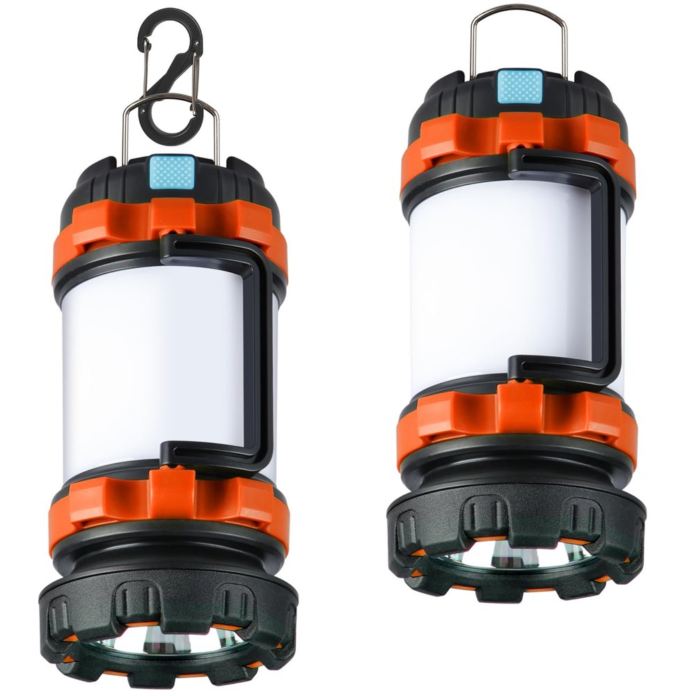 BOBKID 2 Pack Camping Lantern, Outdoor LED Camping Light, Rechargeable Flashlights with 1000LM, 6 Modes, IPX5 Waterproof Portable Emergency Camp Light for Hurricane Survival - Orange