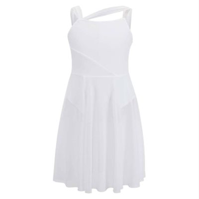easyforever Kids Girls Lyrical Dress Sleeveless Mesh Color Block Leotard Dress Modern Contemporary Dance Costume White 10 Years
