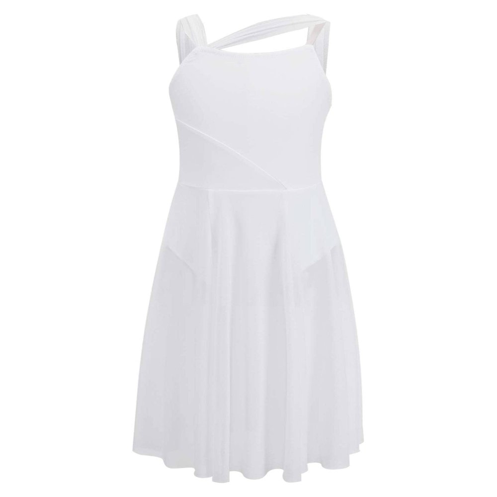 easyforever Kids Girls Lyrical Dress Sleeveless Mesh Color Block Leotard Dress Modern Contemporary Dance Costume White 10 Years