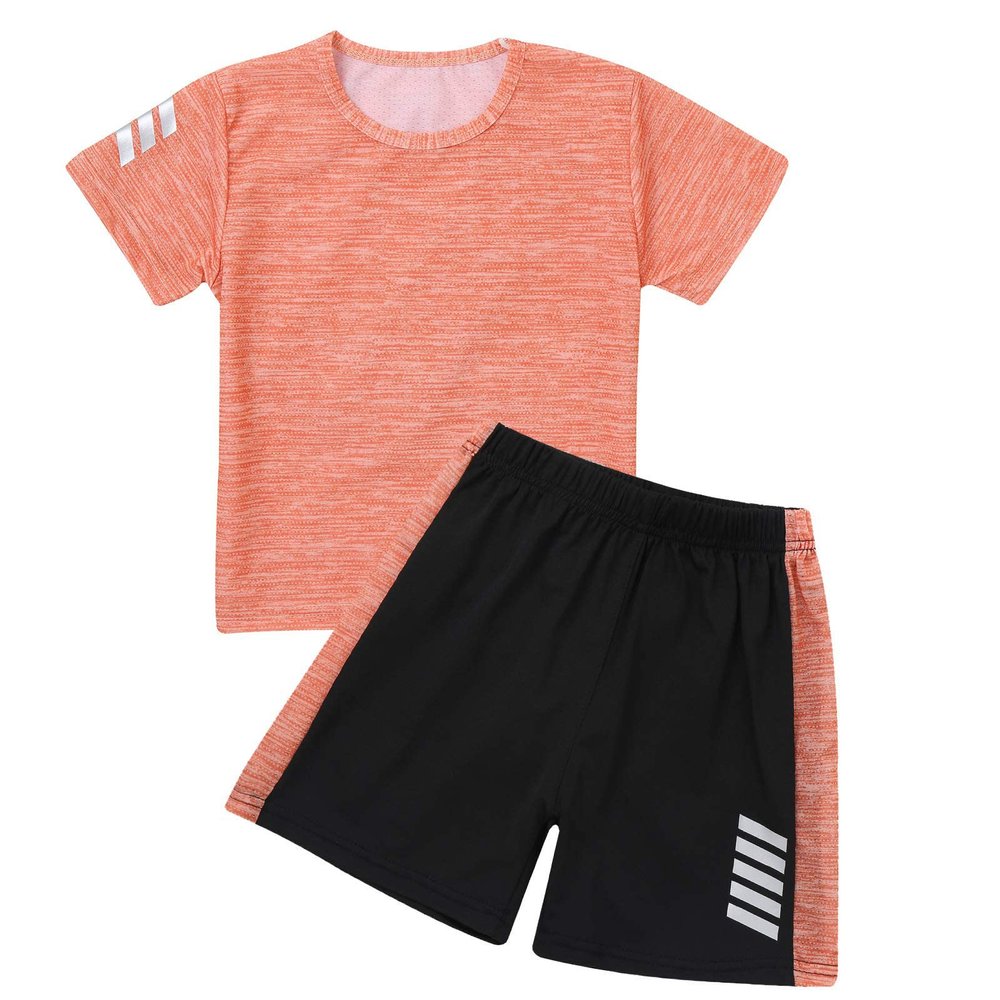 KKmeter Boys' Sports Suit Short Sleeve T-Shirt Tops with Shorts Summer Quick-drying Clothing Set Jogging Football Tracksuit (Orange, 5-6)