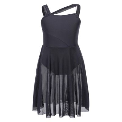 easyforever Kids Girls Lyrical Dress Sleeveless Mesh Color Block Leotard Dress Modern Contemporary Dance Costume Black 10 Years