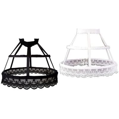 ARTYME Women Victorian Petticoat 2 Hoops Crinoline Lolita Fishbone Hollow Bird Cage Skirt Embroidery Floral Lace Underskirt (Black), One Size