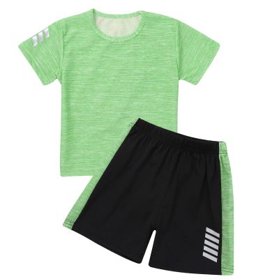 KKmeter Boys' Sports Suit Short Sleeve T-Shirt Tops with Shorts Summer Quick-drying Clothing Set Jogging Football Tracksuit (Green, 9-10)