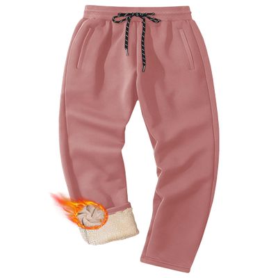 MAGCOMSEN Mens Fleece Winter Pants Sherpa Lined Sweatpants Warm Heavyweight Thermal Athletic Joggers Pants for Casual Running Grey Pink 30
