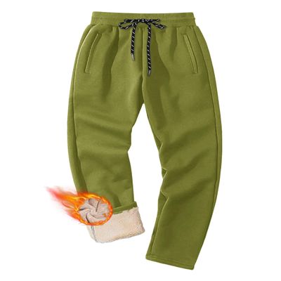 MAGCOMSEN Sherpa Lined Sweatpants Heavyweight Fleece Lined Warm Winter Thermal Athletic Pants for Running Lounge with 3 Pockets Avocado Green 38