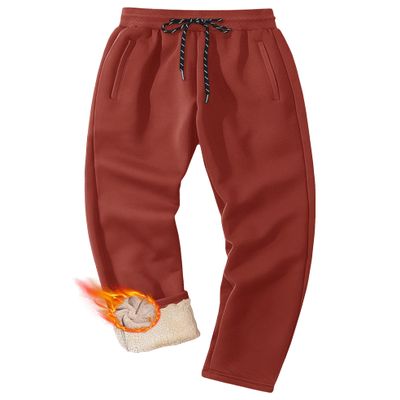 MAGCOMSEN Mens Fleece Lined Pants Winter Warm Sherpa Lined Joggers Heavyweight Thermal Pants for Active Lounge with Pockets Orange Red 30