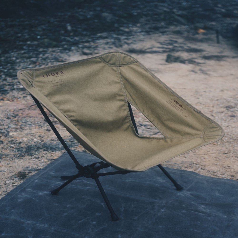 LHOKA Camping Chair Outdoor Ultralight Compact Moon Chair Hiking Biking Folding Chair (Khaki, Low Profile)