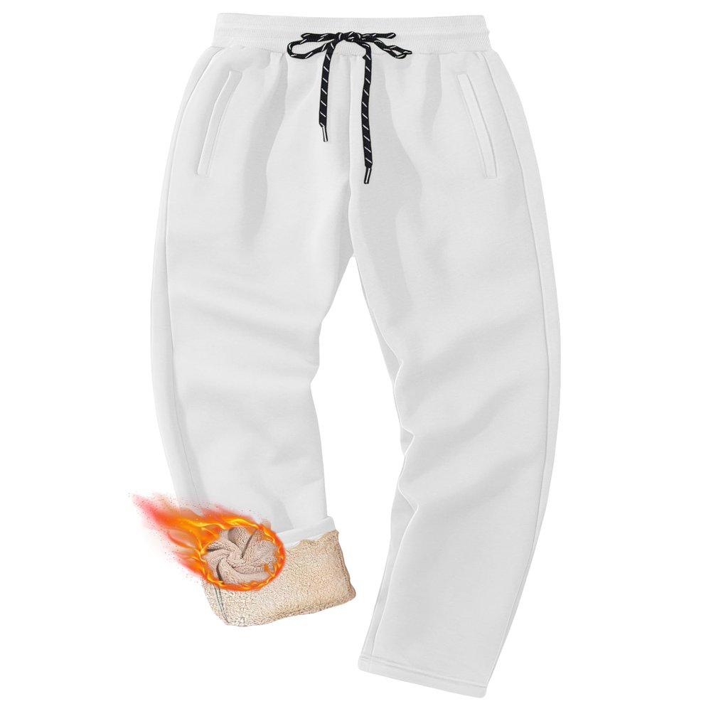 MAGCOMSEN Fleece Lined Pants Men Winter Thicken Thermal Warm Sherpa Lined Pants Running Jogger for Casual Athletic White 30
