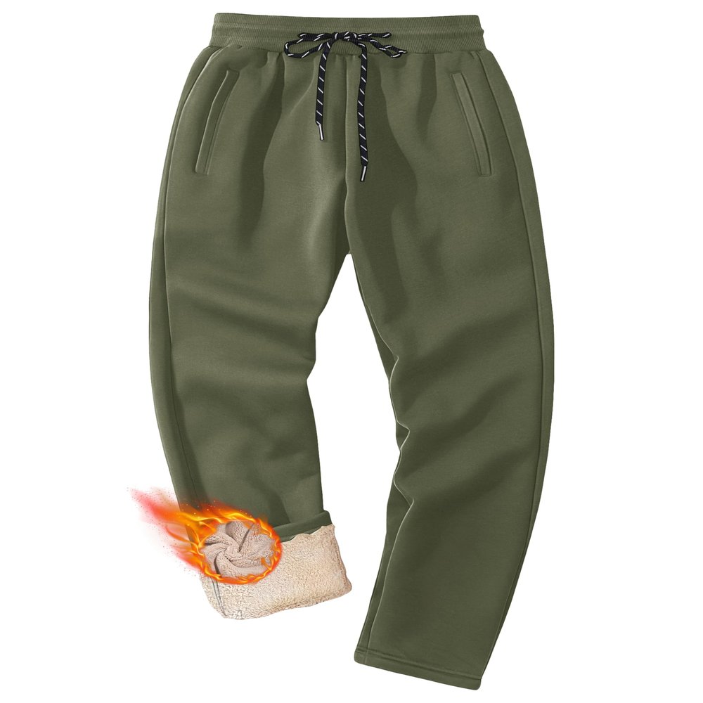 MAGCOMSEN Mens Sherpa Lined Sweatpants Winter Thicken Warm Up Fleece Lined Pants Athletic Running Joggers with 3 Pockets Army Green 34