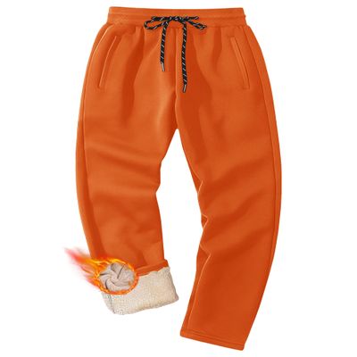 MAGCOMSEN Fleece Sweatpants Men Winter Heavyweight Sherpa Lined Pants Workout Casual Thicken Warm Joggers Pants with Pockets Orange 36