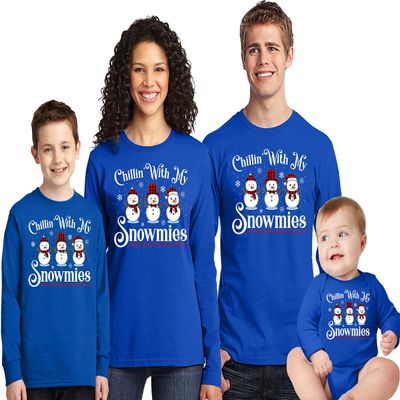 Christmas Chillin with My Snowmies Matching Family Xmas Women Men Long Sleeve Shirt Royal