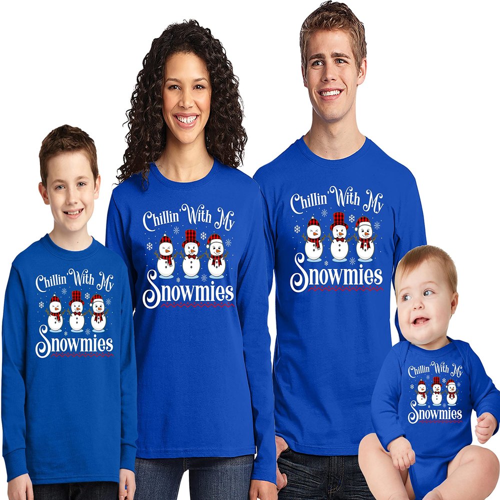 Christmas Chillin with My Snowmies Matching Family Xmas Women Men Long Sleeve Shirt Royal
