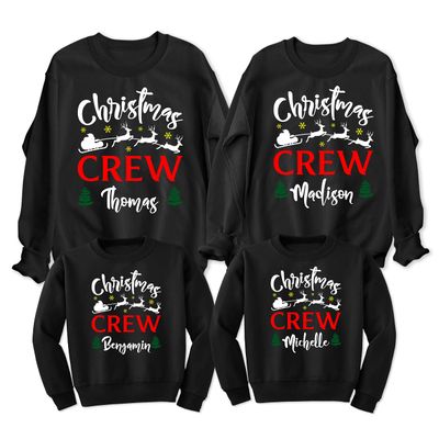 Christmas Crew Add Your Name Matching Family Merry Xmas Women Men Sweatshirt Black