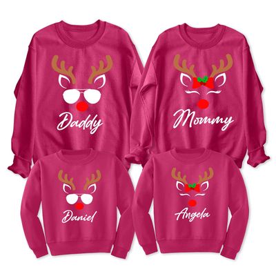 Christmas Reindeer Rudolph Family Daddy Mommy Matching Xmas Family Women Men Sweatshirt Sangria
