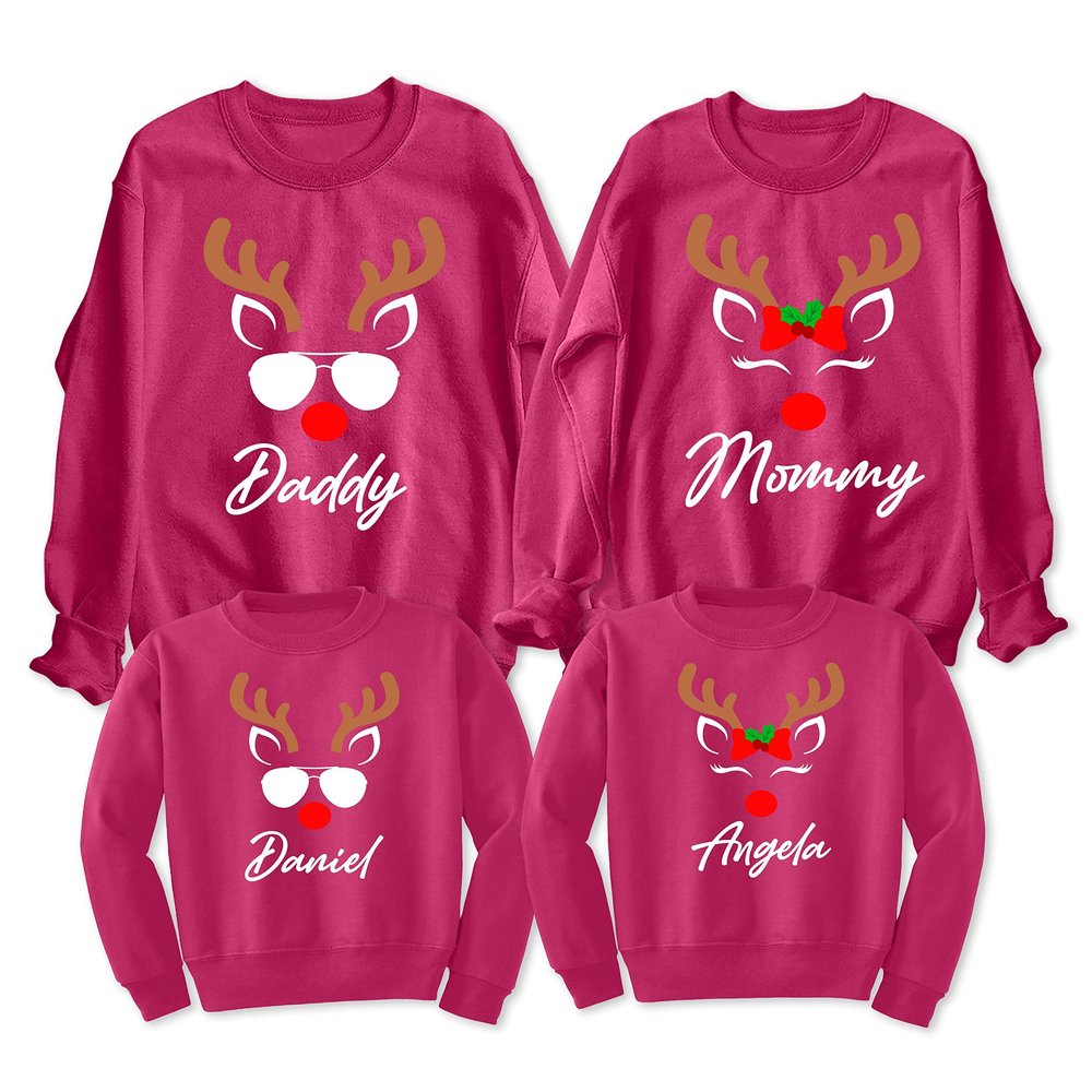 Christmas Reindeer Rudolph Family Daddy Mommy Matching Xmas Family Women Men Sweatshirt Sangria