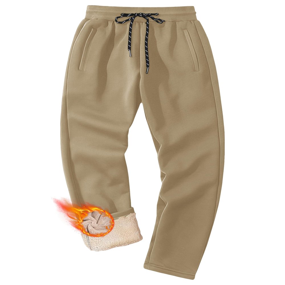 MAGCOMSEN Sherpa Fleece Lined Pants Athletic Winter Warm Heavyweight Jogger Pants for Running Casual with Pocket Khaki 36