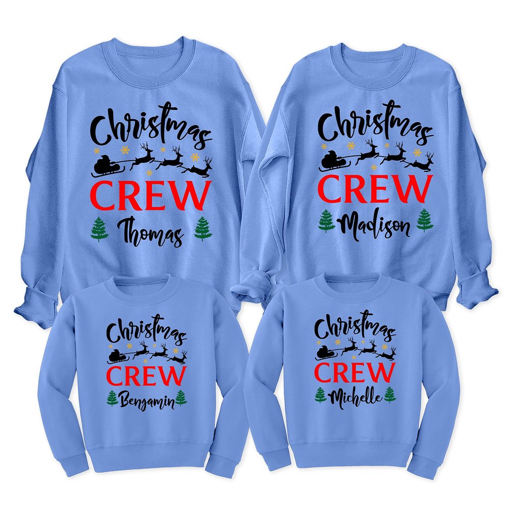 Christmas Crew Add Your Name Matching Family Merry Xmas Women Men Sweatshirt Carolina Blue