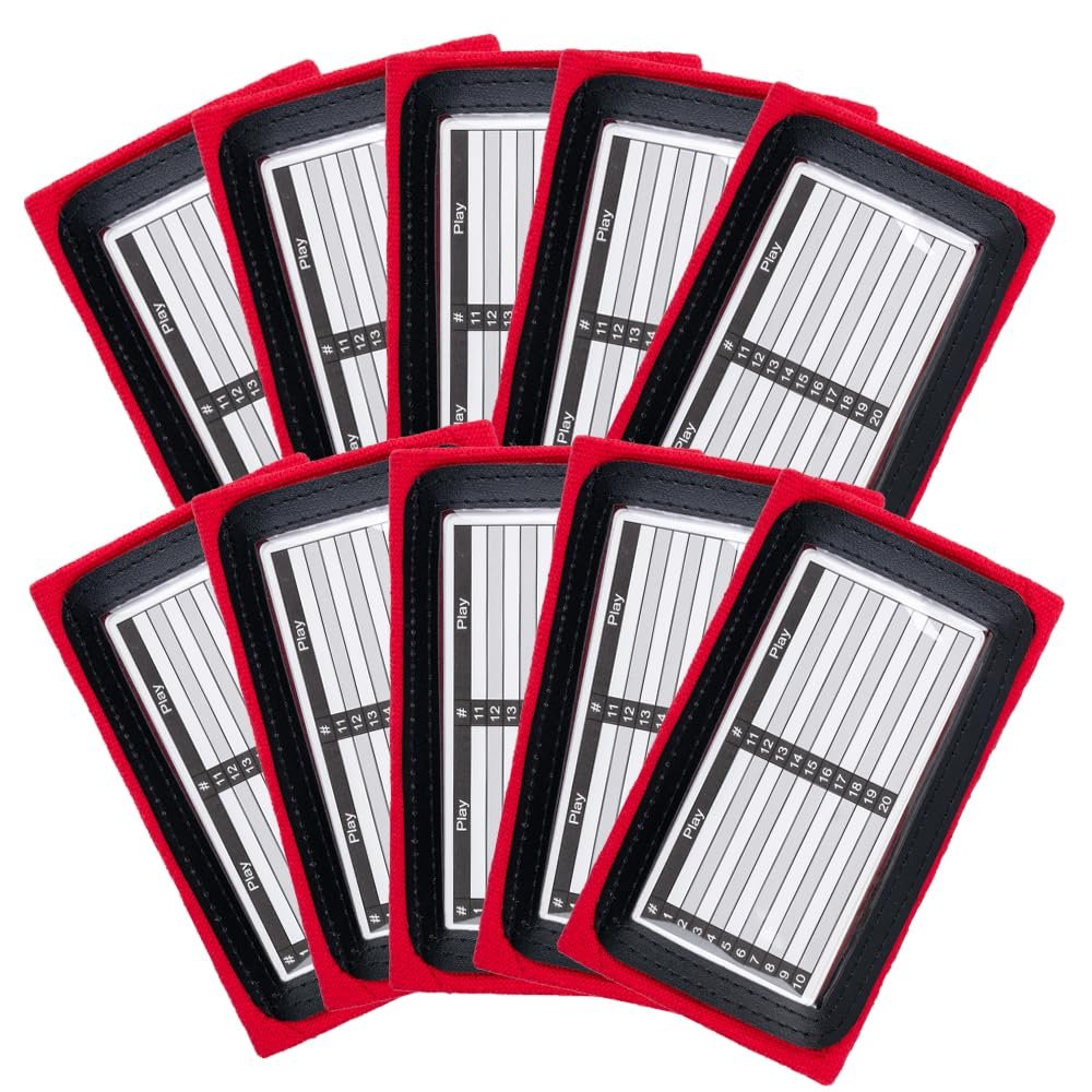 Youth Quarterback Wristband (10 Pack)- Triple Windows for 3 Playcards QB Wristband - Great for Football Plays, Baseball Calls and All Sports (Red, Youth)