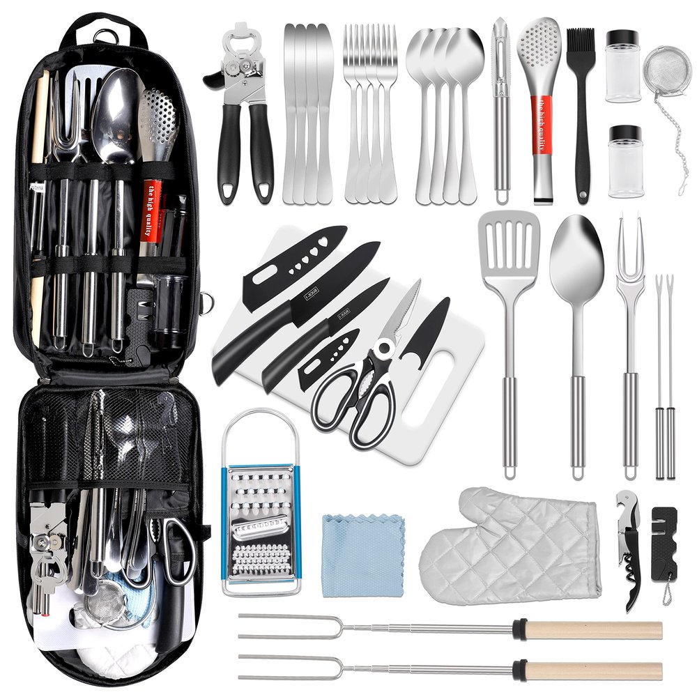 35 Pcs Camping Kitchen Utensil Set Outdoor Kitchen Gear, Outdoor Cooking and Grilling Utensil Travel Set Perfect for Camping Accessories Cooking, RV Camp. Camping, BBQs, Parties and More