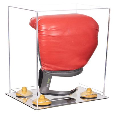 Better Display Cases Acrylic Vertical Boxing Glove Display Case with Clear Case, Yellow Risers and Mirror Base 8" x 6" x 14" (A092/V18)