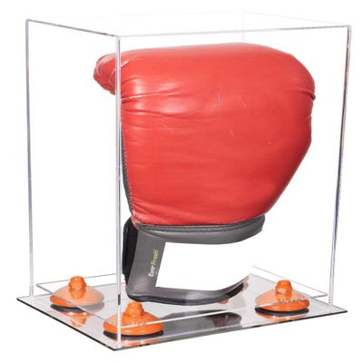 Better Display Cases Acrylic Vertical Boxing Glove Display Case with Clear Case, Orange Risers and Mirror Base 8" x 6" x 14" (A092/V18)