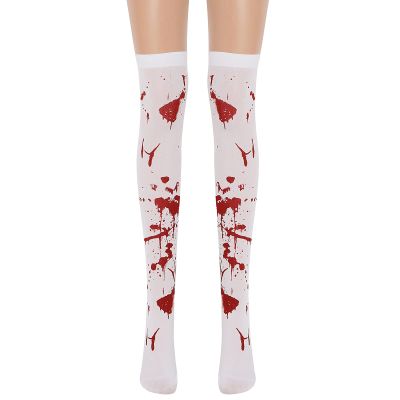 Ctreela Halloween Stockings Bloody Nurse Cosplay Long Socks Masquerade Party Costumes Adult Women's Over Knee Tights Wine