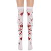 Ctreela Halloween Stockings Bloody Nurse Cosplay Long Socks Masquerade Party Costumes Adult Women's Over Knee Tights Wine view 1