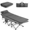 Goplus Camping Cot, Folding Camping Cot with Mattress, Pillow, Carry Bag, Storage Pocket, Camping Bed Military Cot for Home Office Nap Hiking, Heavy-Duty Portable Sleeping Cot for Adults Kids (Grey) view 1