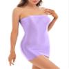 Agoky Womens Oil Glossy Smooth Sheer Micro Mini Dress See Through Sexy Tight Pencil Party Dress Purple Medium view 2