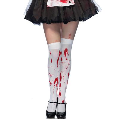 Ctreela Halloween Stockings Bloody Nurse Cosplay Long Socks Masquerade Party Costumes Adult Women's Over Knee Tights White