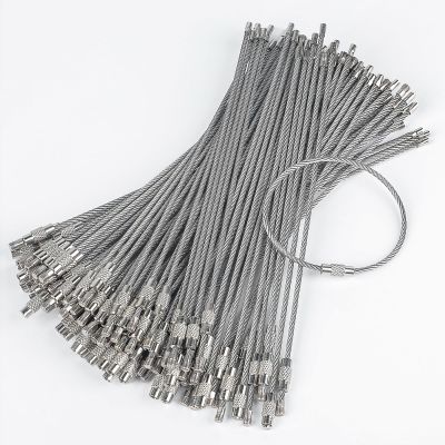 Pawfly 6 Inch Wire Keychain Cable Large Stainless Steel Key Ring Loop Holder for Outdoor Hiking Heavy Duty Connectable Luggage Tag Keeper for Sport and Travel, 100 Pack