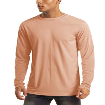 MAGCOMSEN Rashguard Shirts for Men - Long Sleeve Sun Protection Athletic T-Shirts for Cycling, Outdoor, Camping & Hiking - Apricot