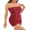 Agoky Womens Oil Glossy Smooth Sheer Micro Mini Dress See Through Sexy Tight Pencil Party Dress Burgundy Medium view 2